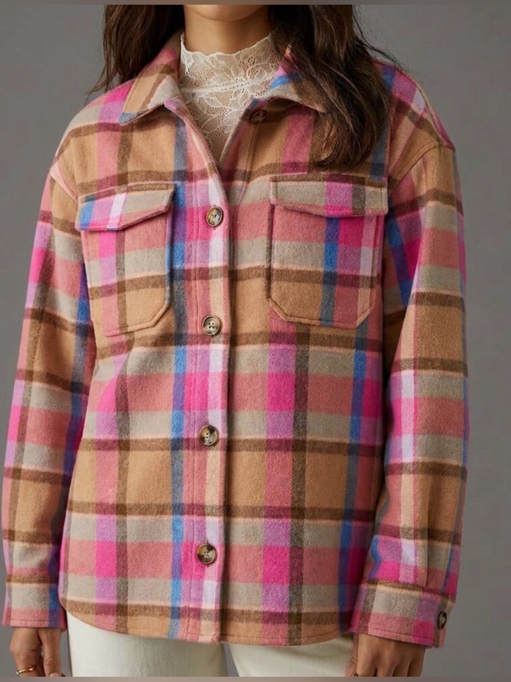 Acec Les Filles Ali Plaid Button-Up Shacket Jacket Anthropologie Small Medium